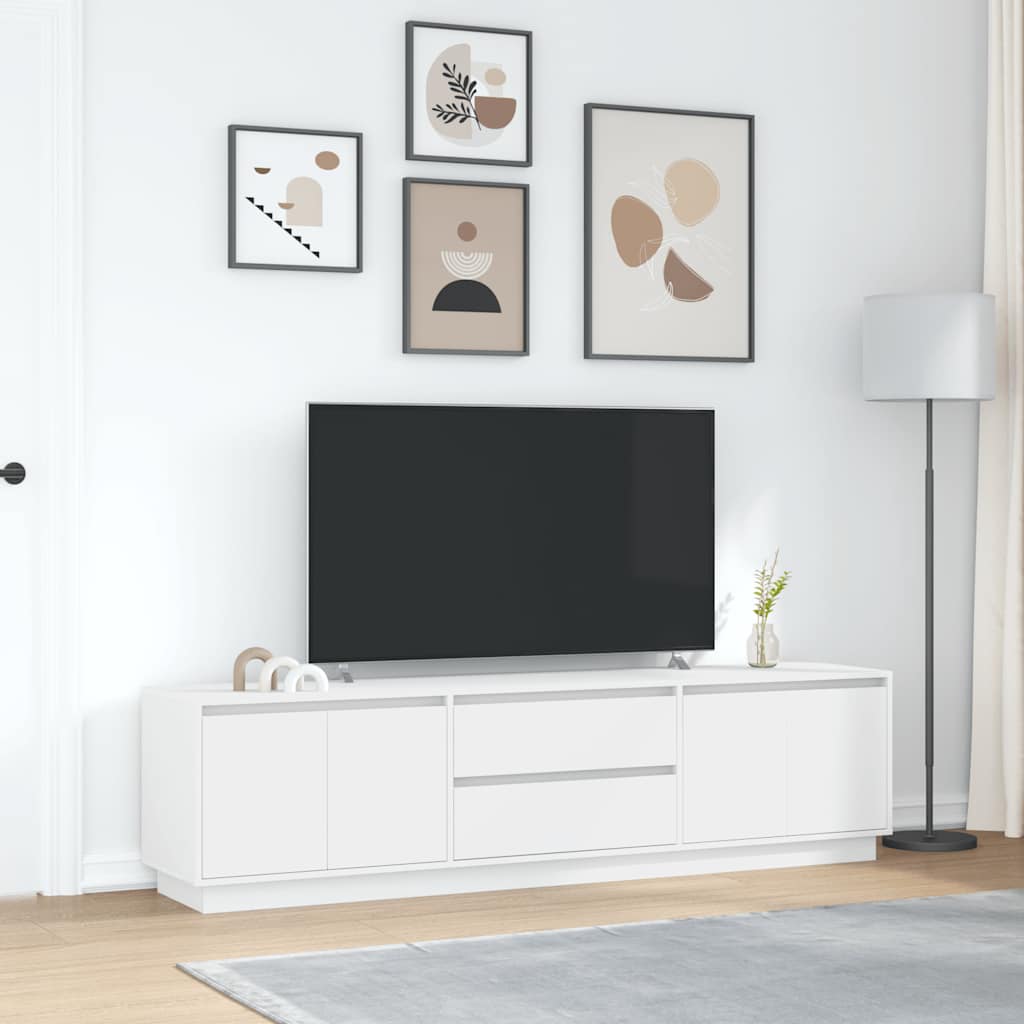 TV-Møbel Hvit TV-benk med LED-lys 160,5x41x50 cm