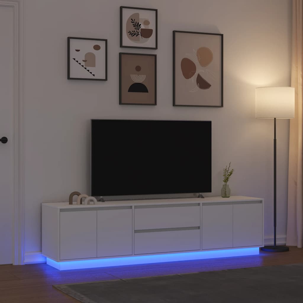 TV-Møbel Hvit TV-benk med LED-lys 160,5x41x50 cm