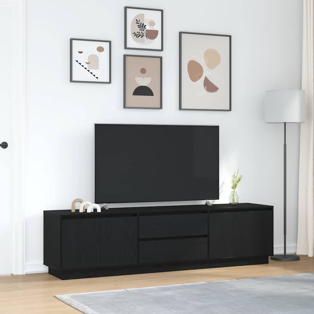 TV-Møbel Svart Eik TV-benk med LED-lys 193,5x41x50 cm