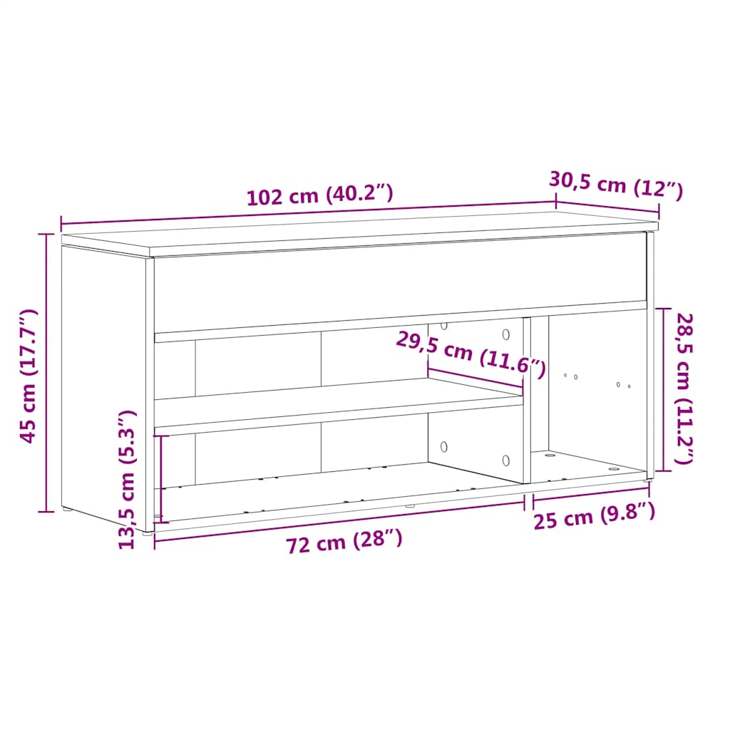Skoskap Skohylle Skobenk Røkt Eik 102x30,5x45 cm