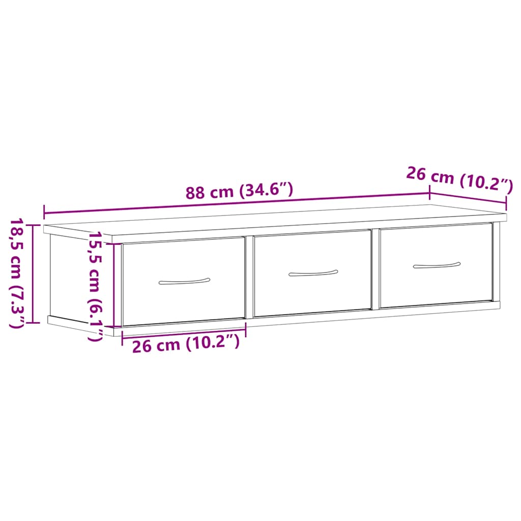 Veggskap svart eik 88x26x18,5 cm konstruert tre