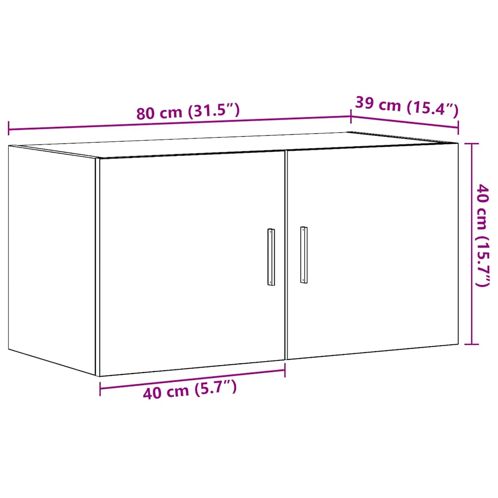 Veggskap svart eik 80x39x40 cm konstruert tre