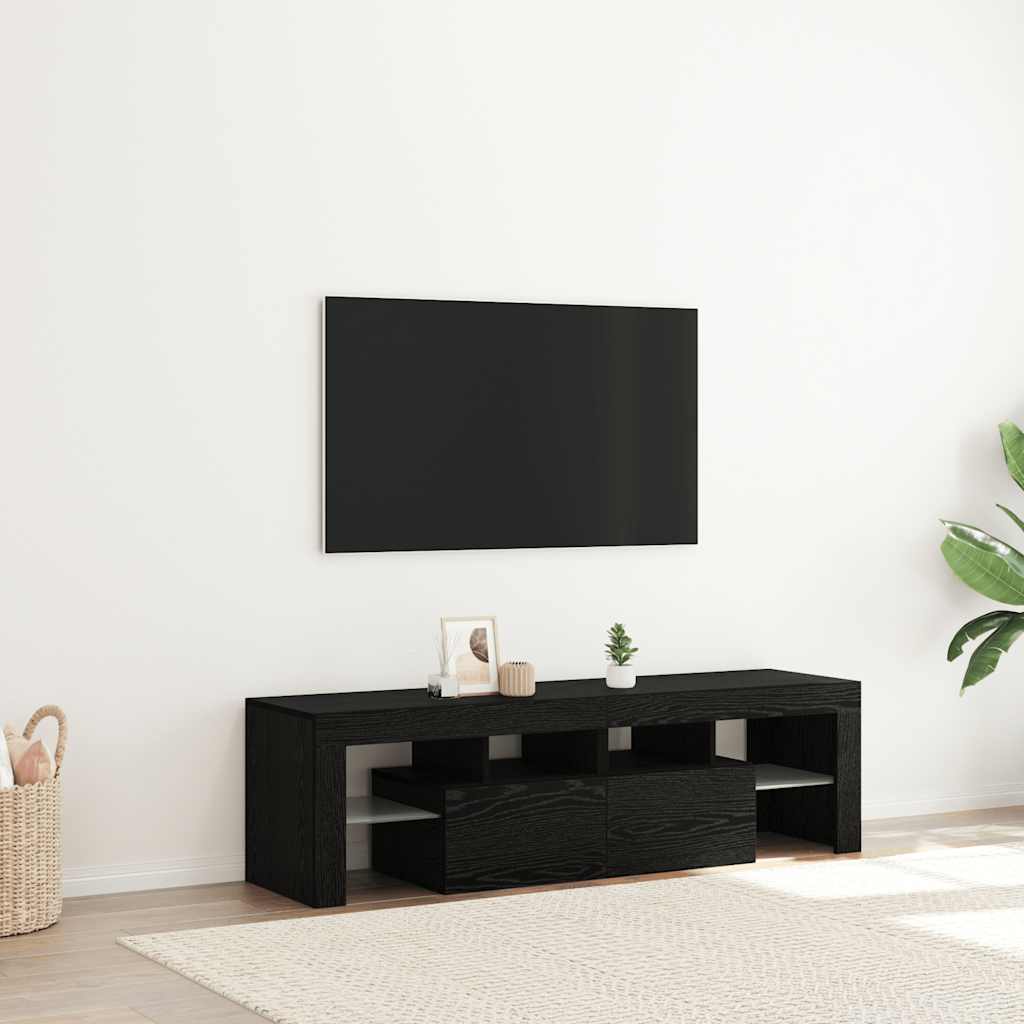 TV-Møbel Svart Eik TV-benk med LED-lys 140x36,5x40 cm