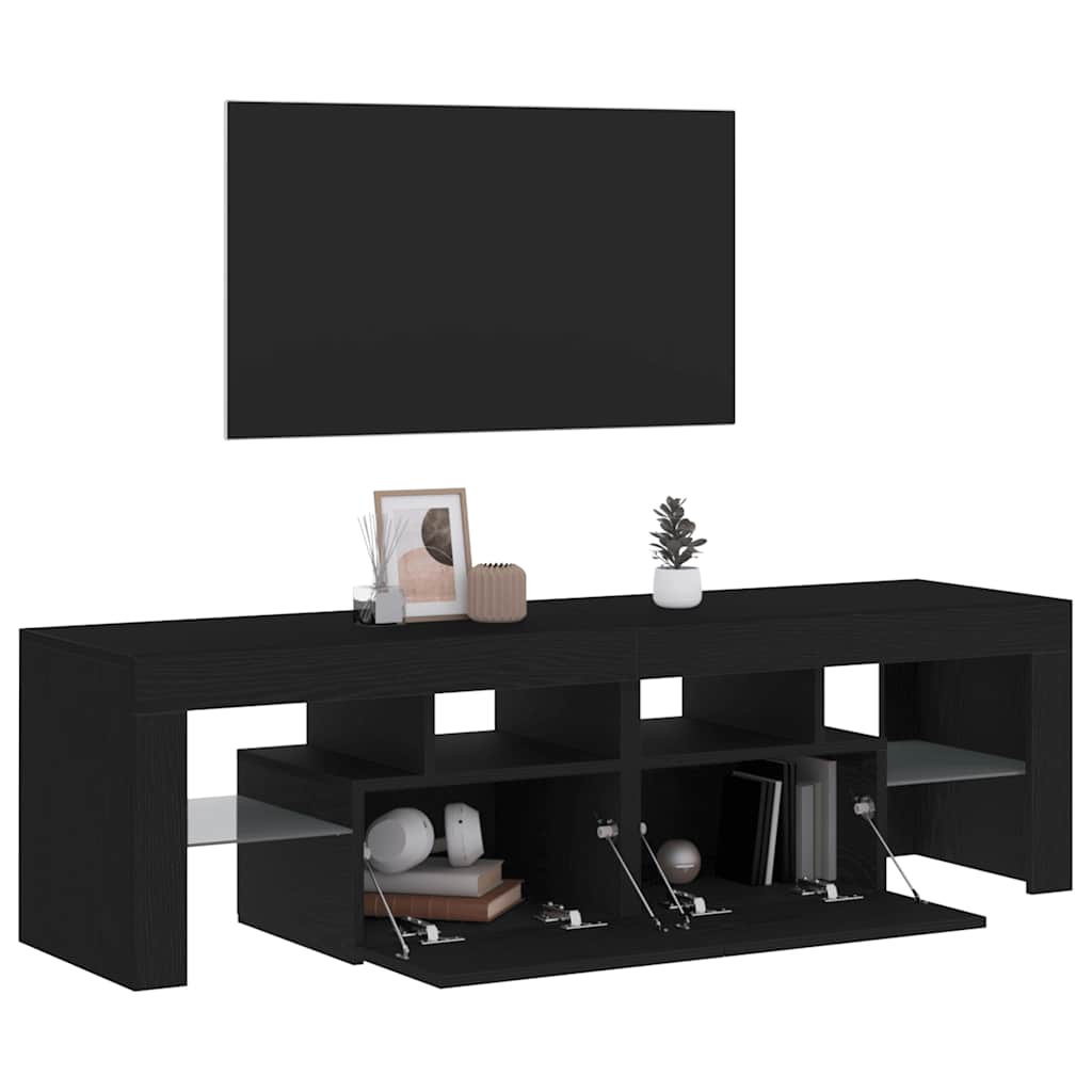 TV-Møbel Svart Eik TV-benk med LED-lys 140x36,5x40 cm