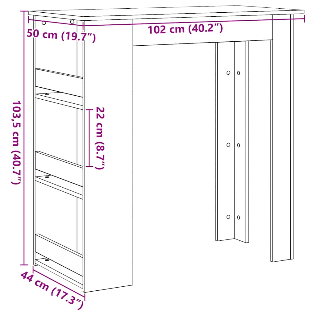 Barbord med oppbevaring svart eik 102x50x103,5 cm