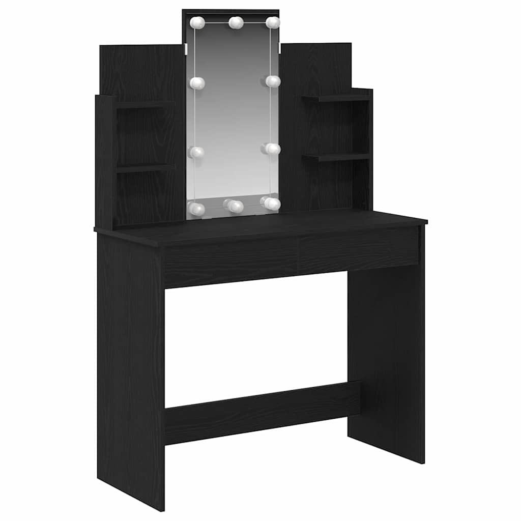 Smykkebord med LED-lamper svart eik 96x40x142 cm
