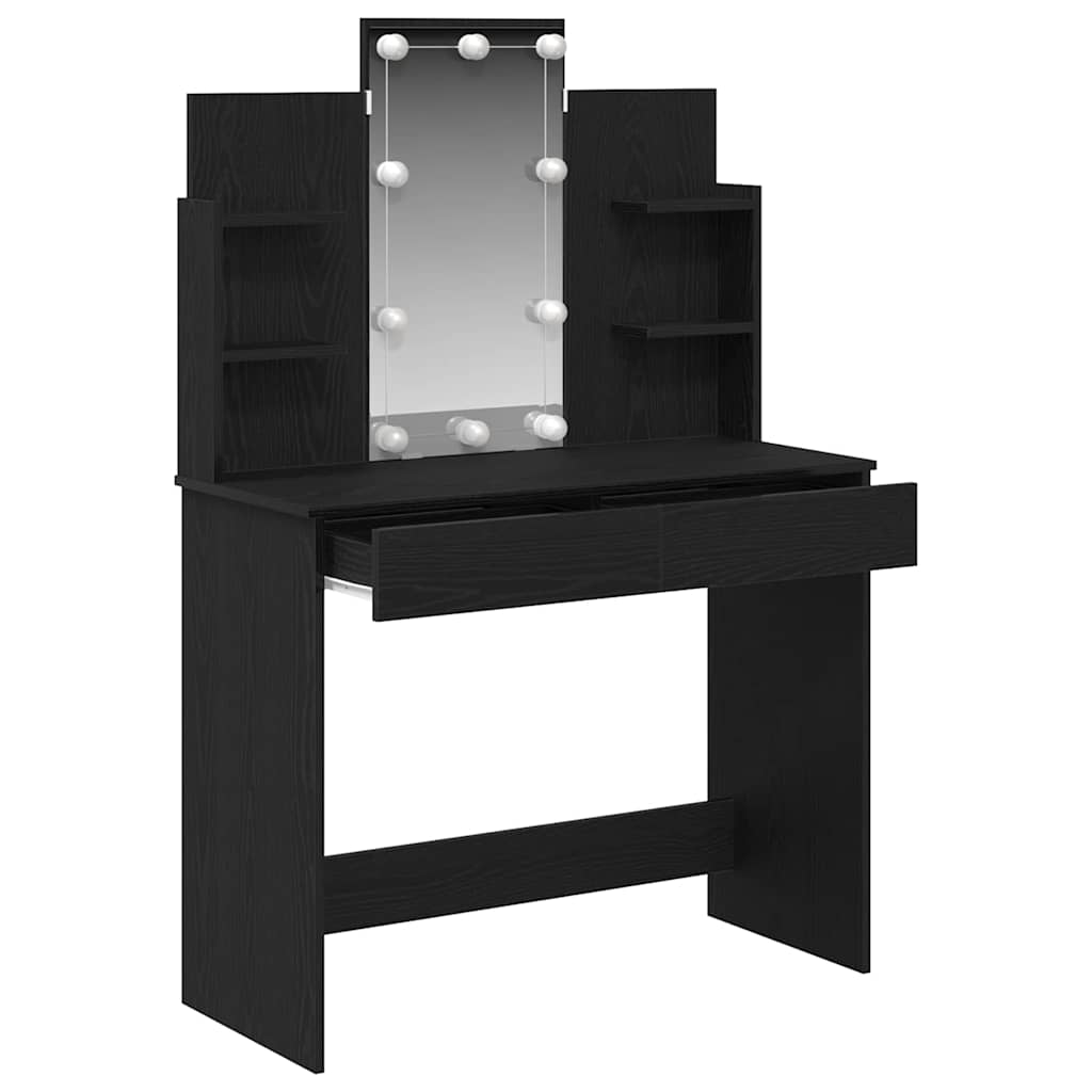 Smykkebord med LED-lamper svart eik 96x40x142 cm
