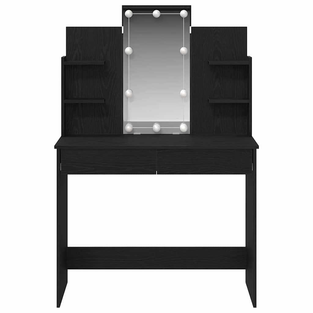 Smykkebord med LED-lamper svart eik 96x40x142 cm
