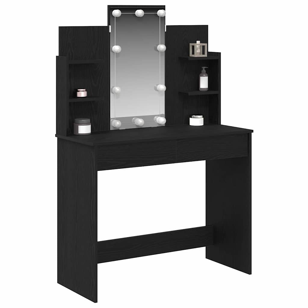Smykkebord med LED-lamper svart eik 96x40x142 cm