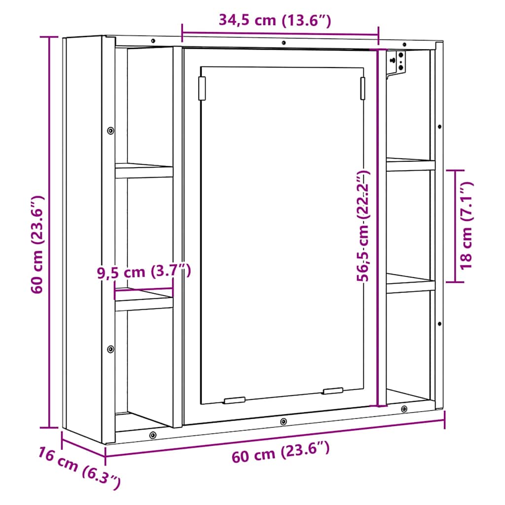 Baderomsskap med speil artisan eik 60x16x60 cm konstruert tre