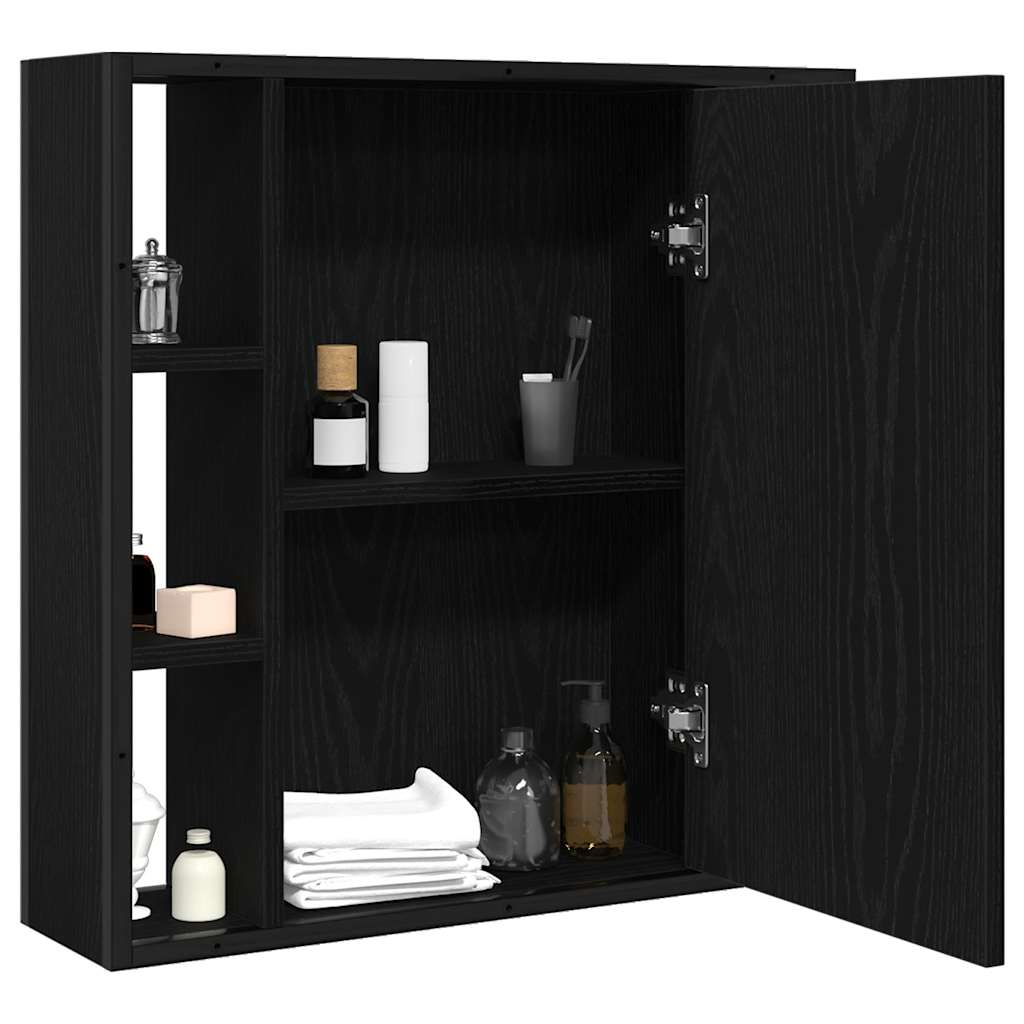 Baderomsskap med speil svart eik 60x16x60 cm konstruert tre