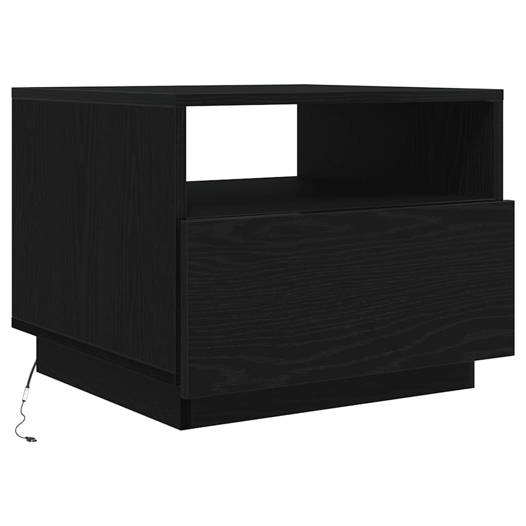 Salongbord Sofabord Svart med LED-lys Eik 50x49x40 cm
