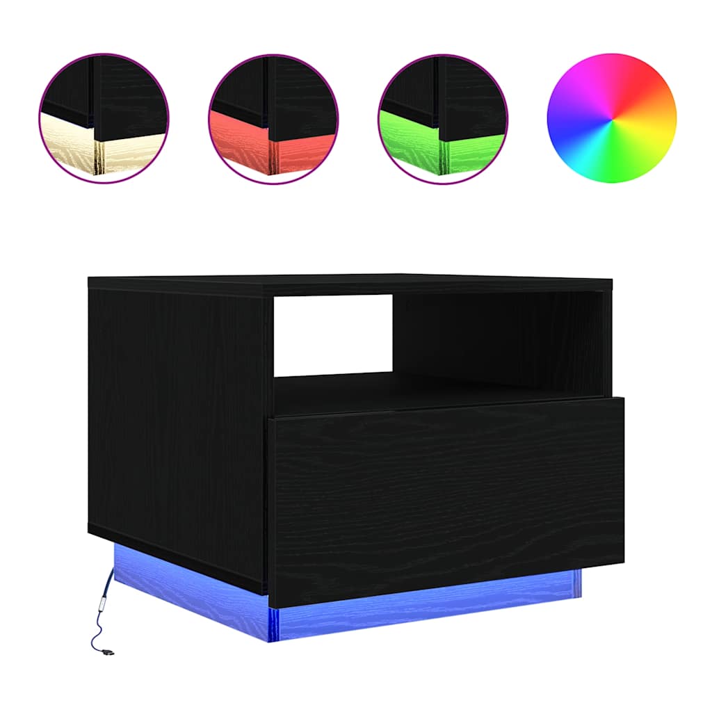 Salongbord Sofabord Svart med LED-lys Eik 50x49x40 cm
