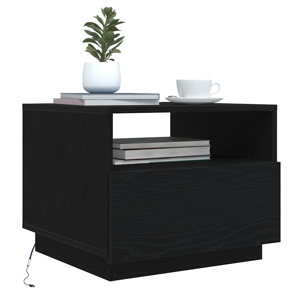 Salongbord Sofabord Svart med LED-lys Eik 50x49x40 cm