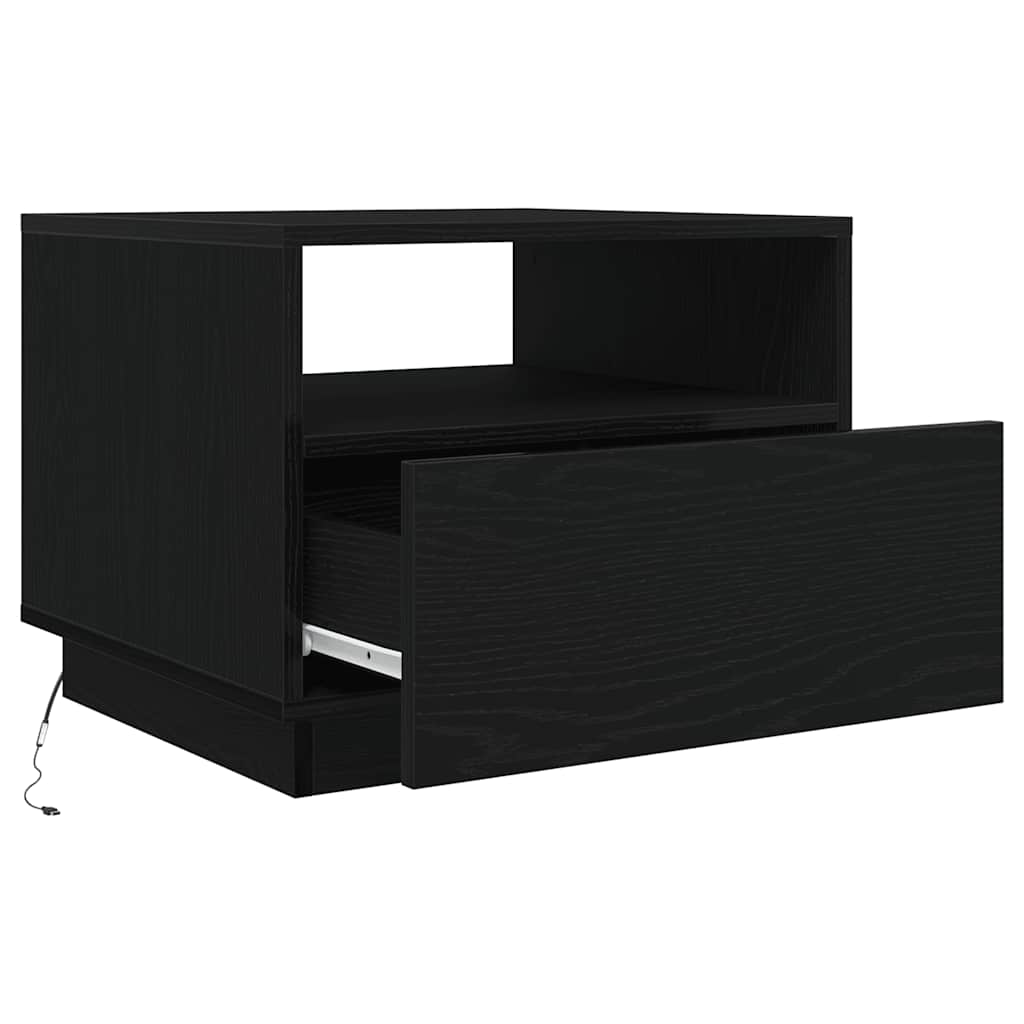 Salongbord Sofabord Svart med LED-lys Eik 50x49x40 cm