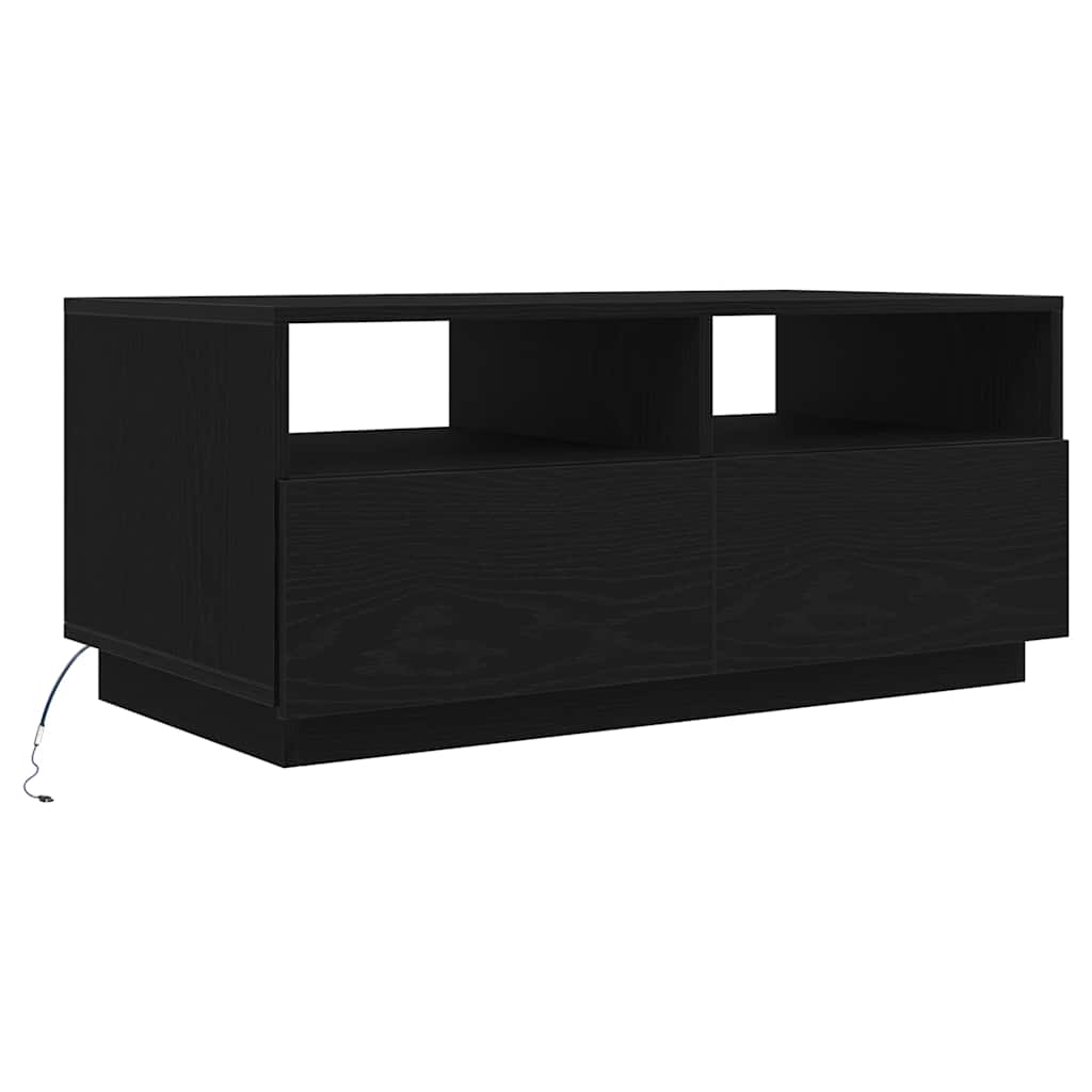 Salongbord Sofabord Svart med LED-lys Eik 90x49x40 cm