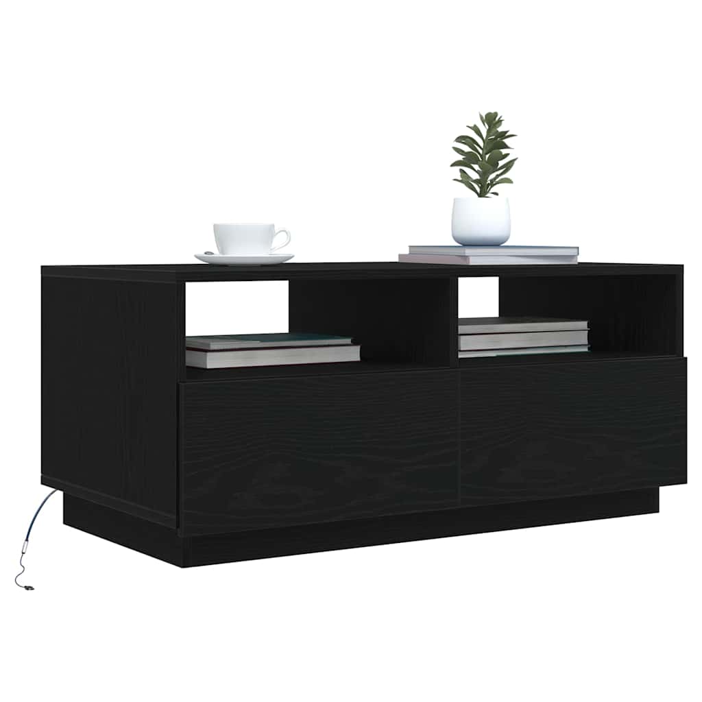 Salongbord Sofabord Svart med LED-lys Eik 90x49x40 cm