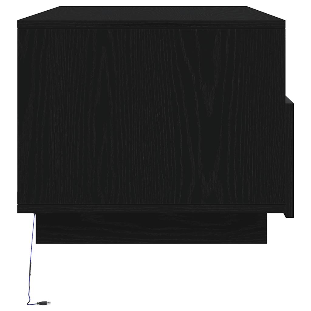 Salongbord Sofabord Svart med LED-lys Eik 90x49x40 cm