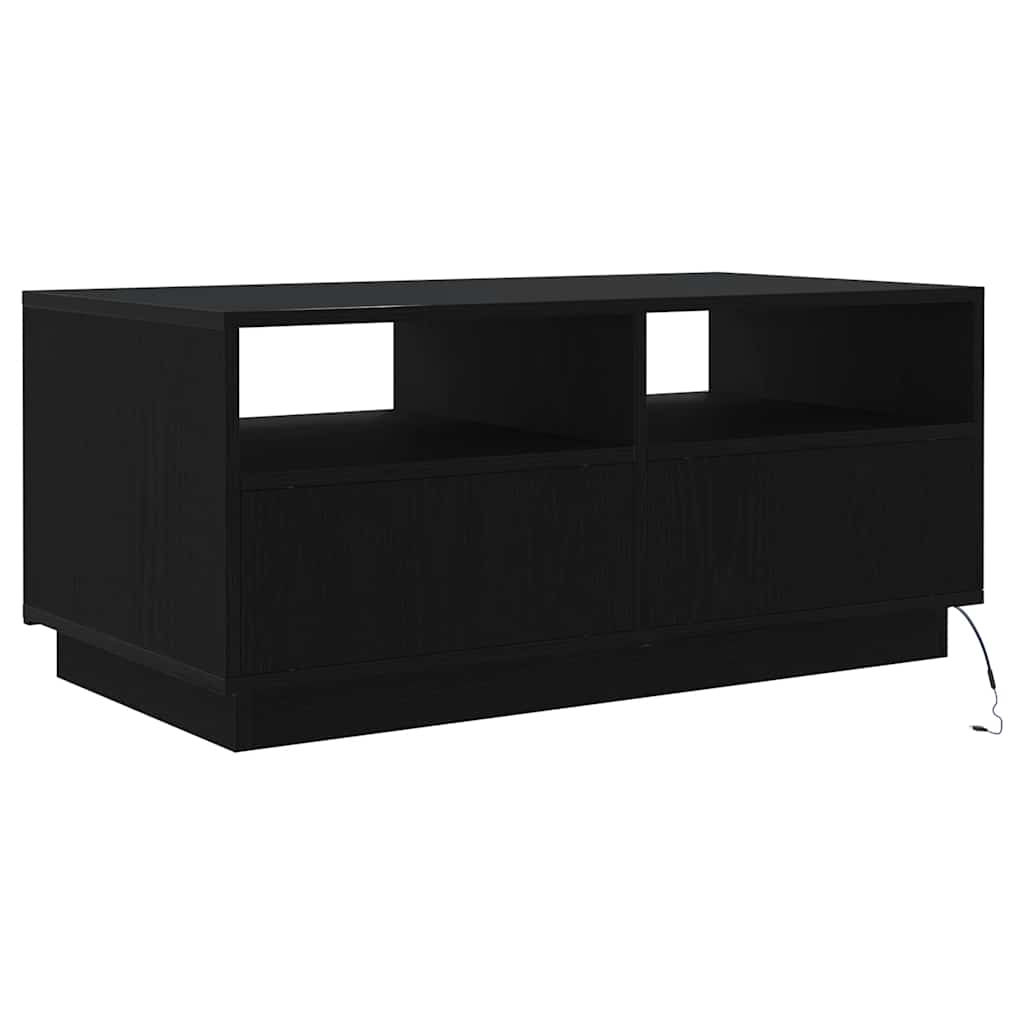Salongbord Sofabord Svart med LED-lys Eik 90x49x40 cm