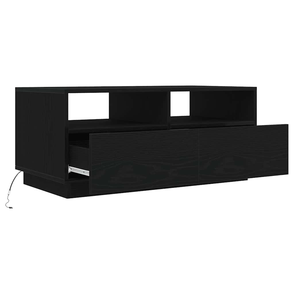 Salongbord Sofabord Svart med LED-lys Eik 90x49x40 cm