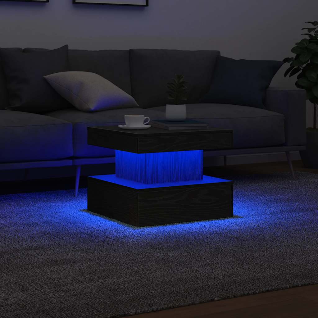 Salongbord Sofabord Svart med LED-lys 50x50x40 cm