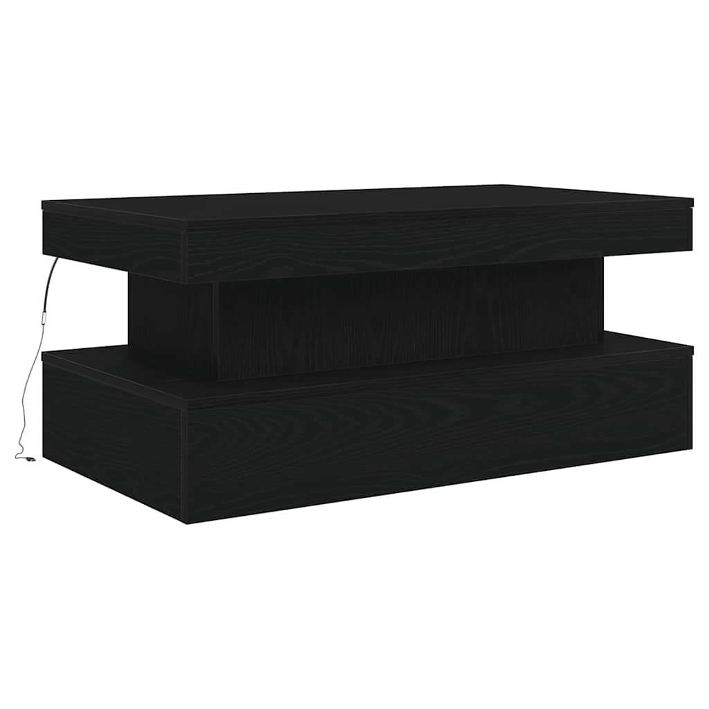 Salongbord Sofabord Svart med LED-lys Eik 90x50x40 cm