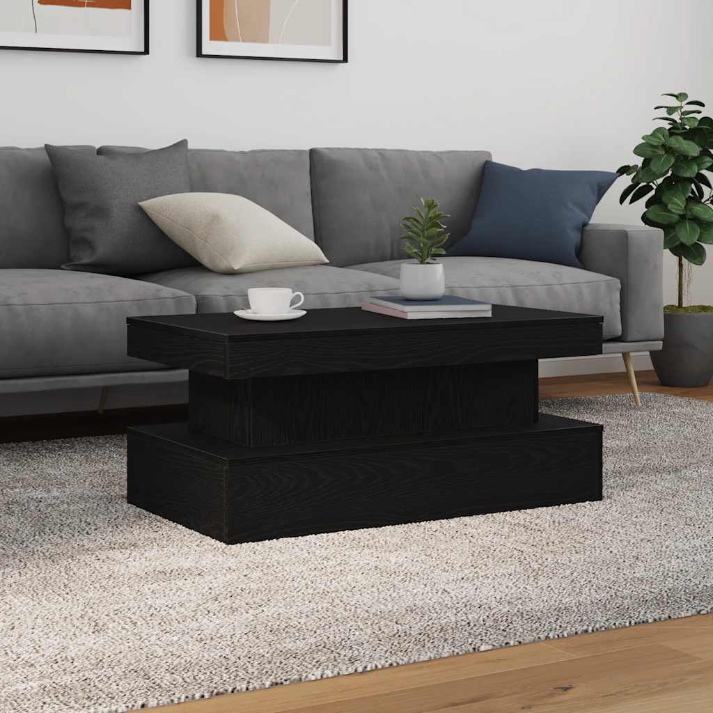 Salongbord Sofabord Svart med LED-lys Eik 90x50x40 cm