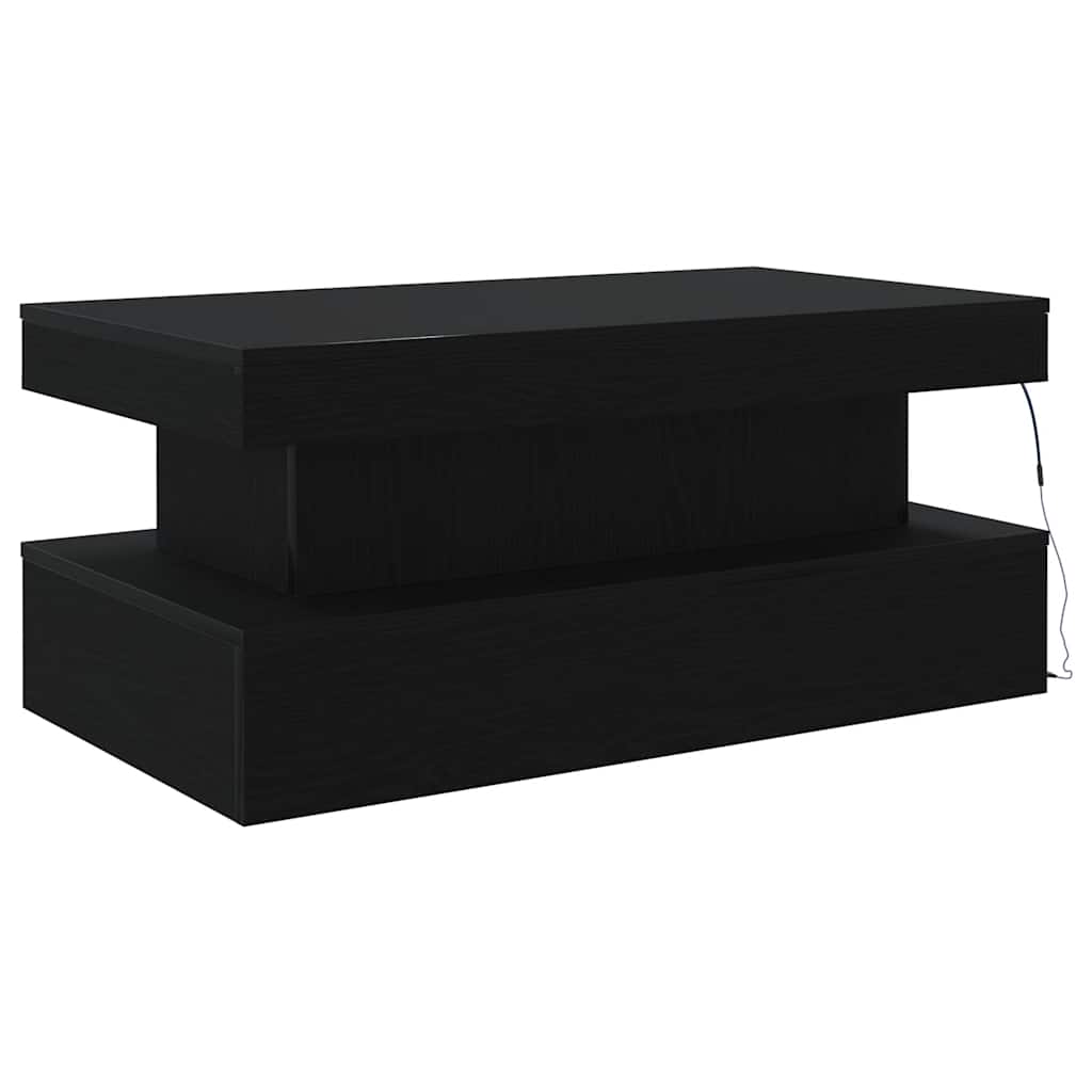 Salongbord Sofabord Svart med LED-lys Eik 90x50x40 cm