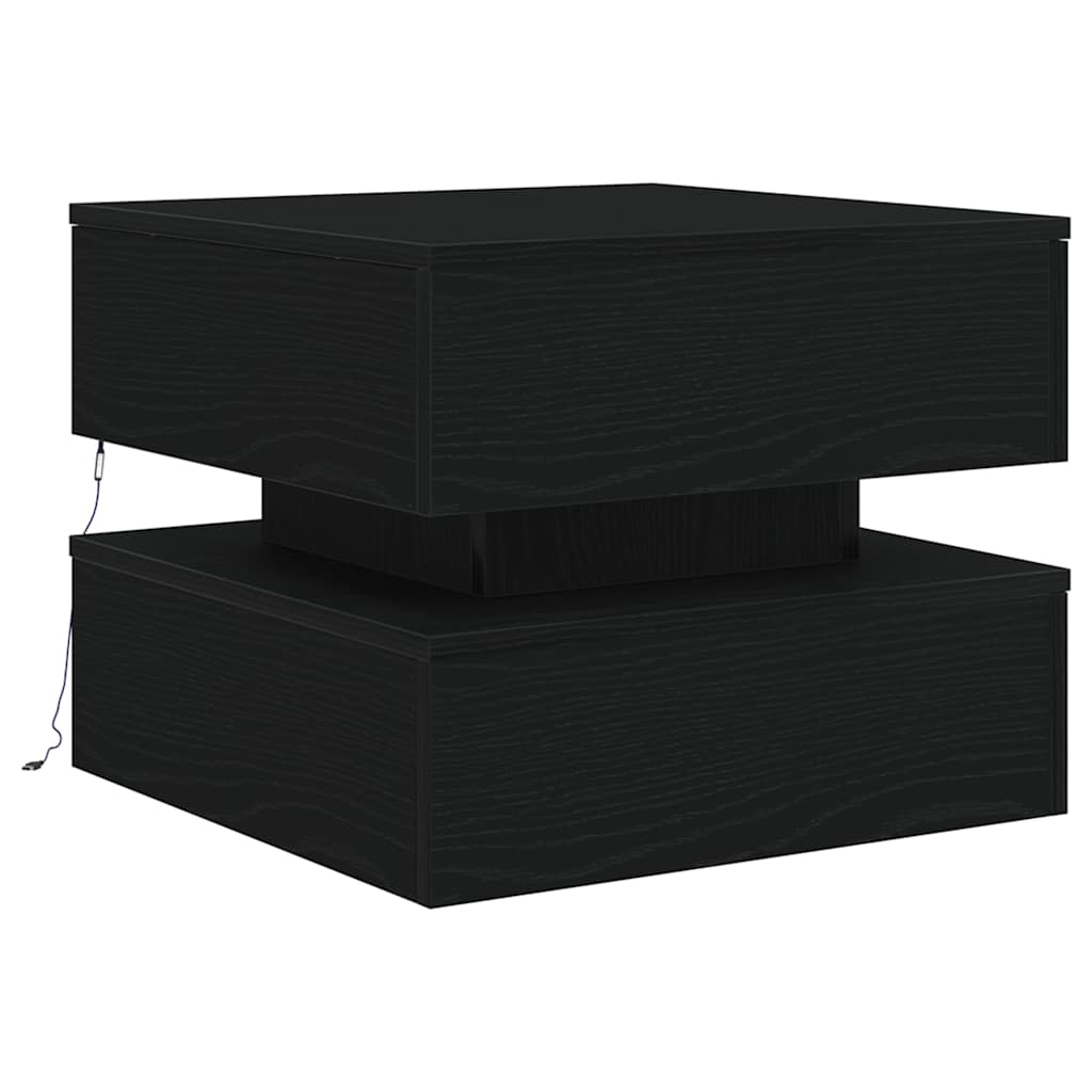 Salongbord Sofabord Svart med LED-lys Eik 50x50x40 cm