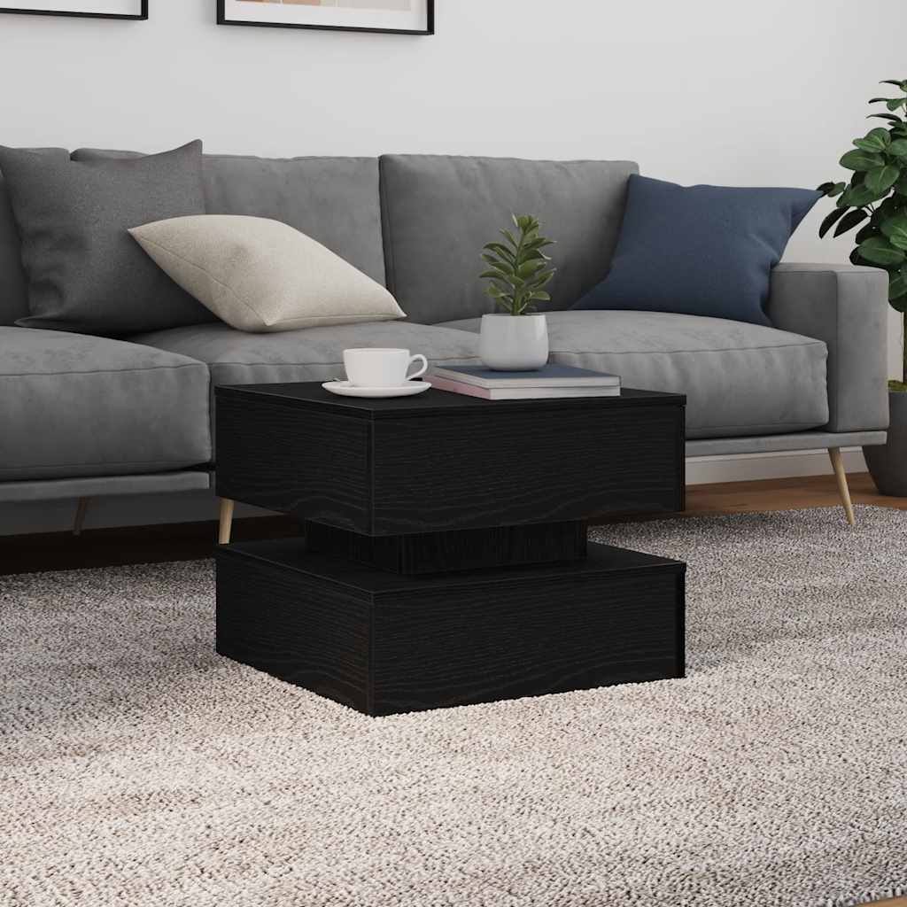 Salongbord Sofabord Svart med LED-lys Eik 50x50x40 cm