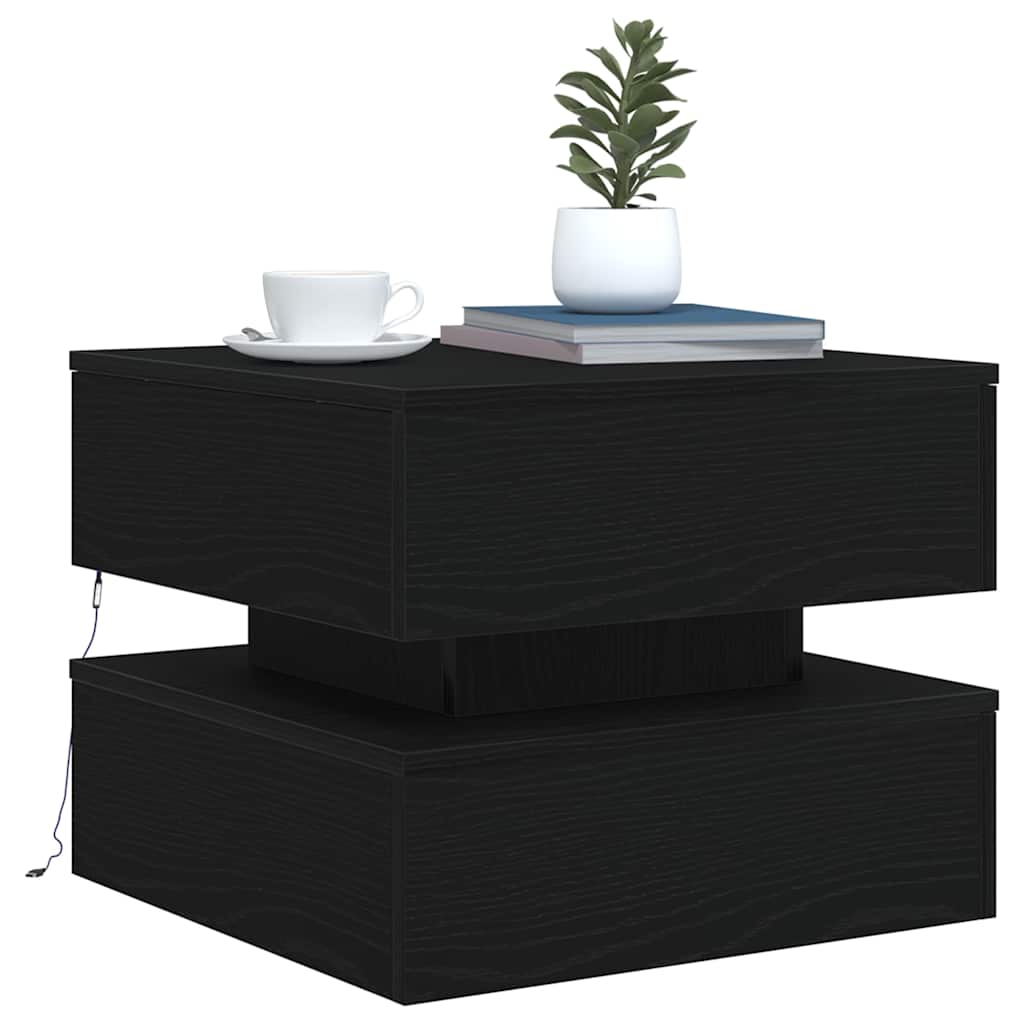 Salongbord Sofabord Svart med LED-lys Eik 50x50x40 cm