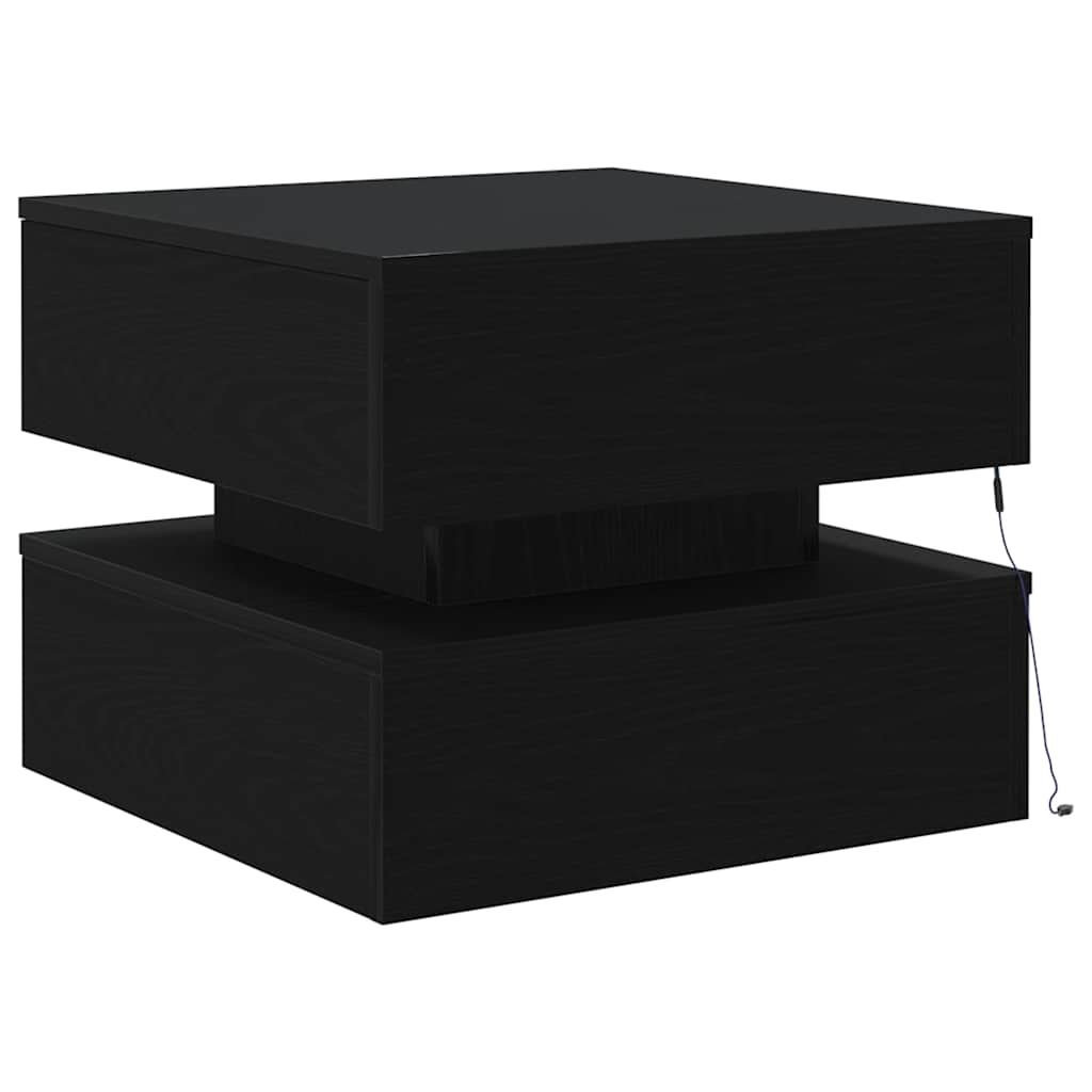 Salongbord Sofabord Svart med LED-lys Eik 50x50x40 cm