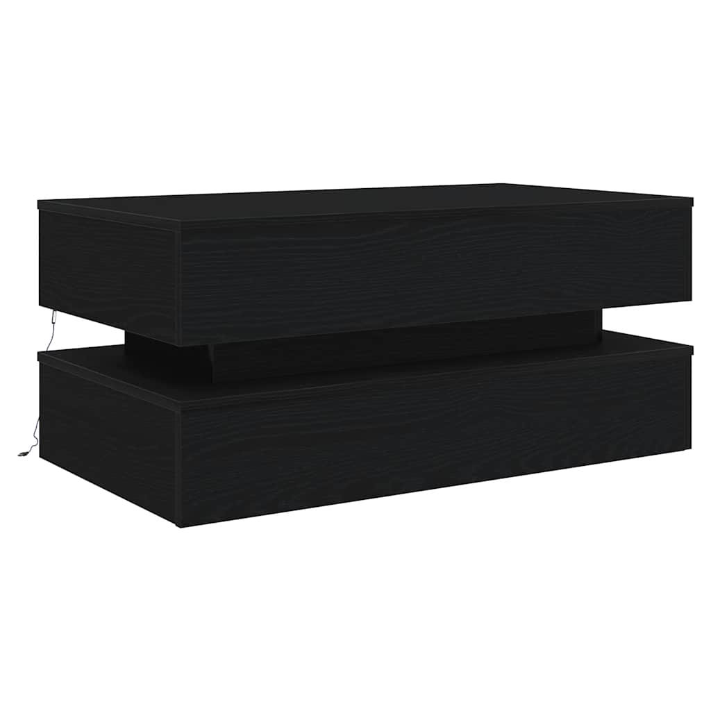 Salongbord Sofabord Svart med LED-lys Eik 90x50x40 cm