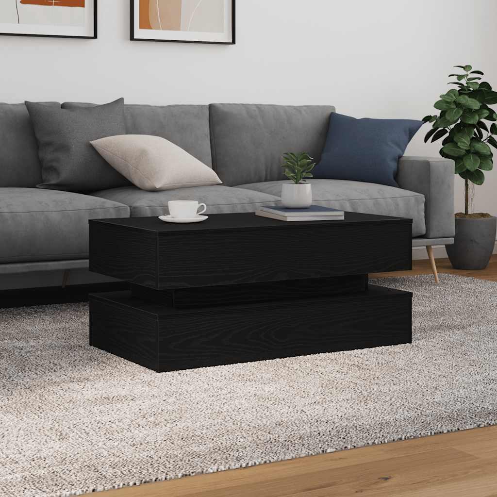 Salongbord Sofabord Svart med LED-lys Eik 90x50x40 cm