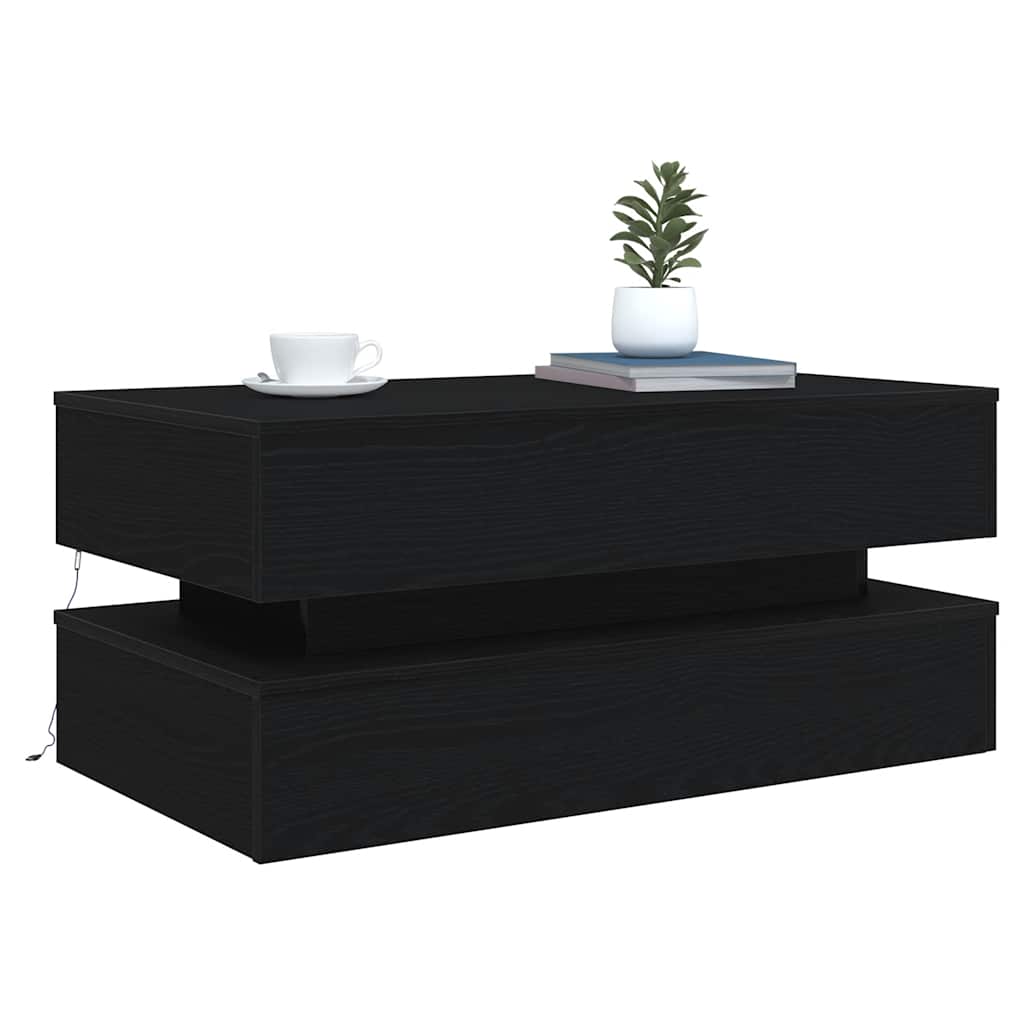 Salongbord Sofabord Svart med LED-lys Eik 90x50x40 cm