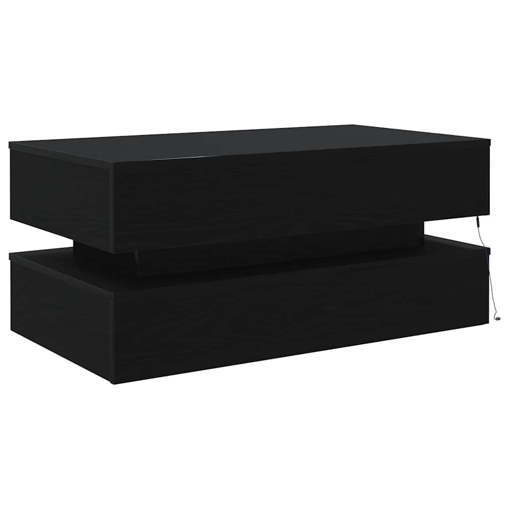 Salongbord Sofabord Svart med LED-lys Eik 90x50x40 cm