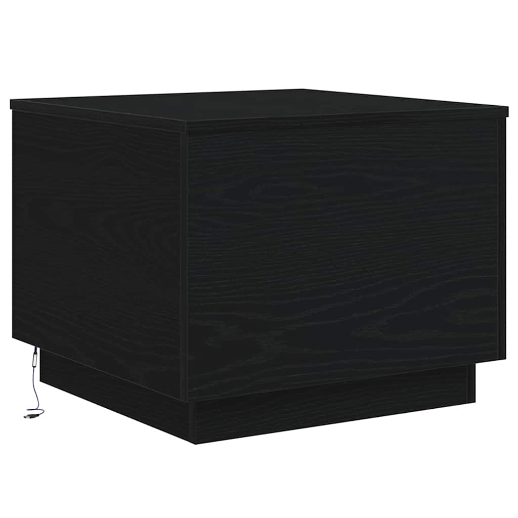Salongbord Sofabord Svart med LED-lys Eik 50x50x40 cm