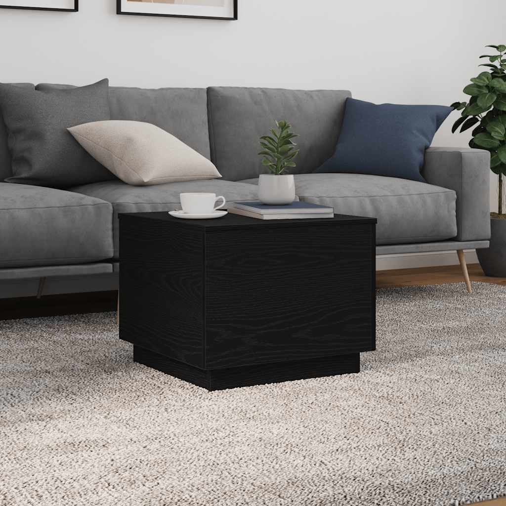 Salongbord Sofabord Svart med LED-lys Eik 50x50x40 cm