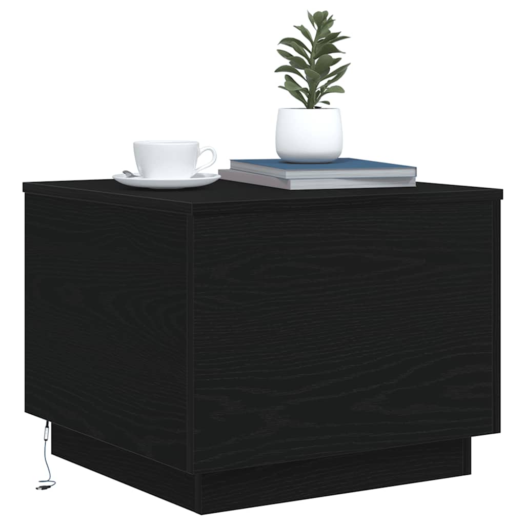 Salongbord Sofabord Svart med LED-lys Eik 50x50x40 cm