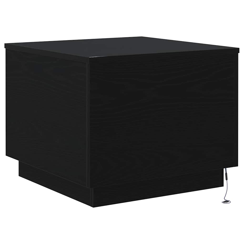 Salongbord Sofabord Svart med LED-lys Eik 50x50x40 cm