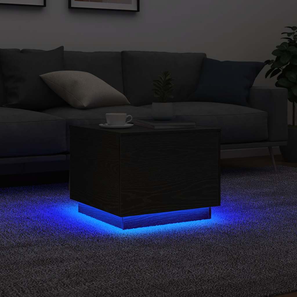 Salongbord Sofabord Svart med LED-lys Eik 50x50x40 cm
