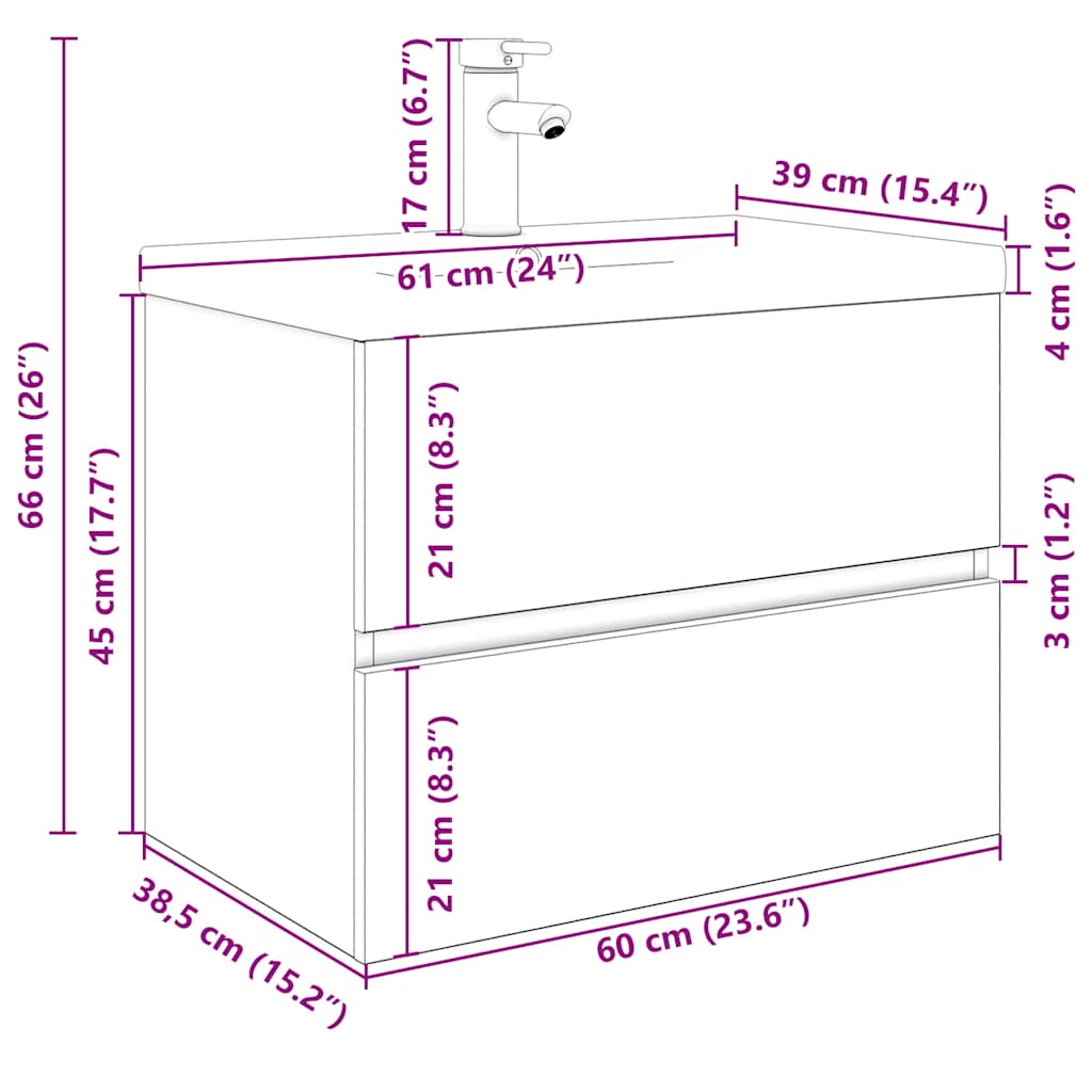 Servantskap Baderom med innebygd vask og kran Artisan Eik