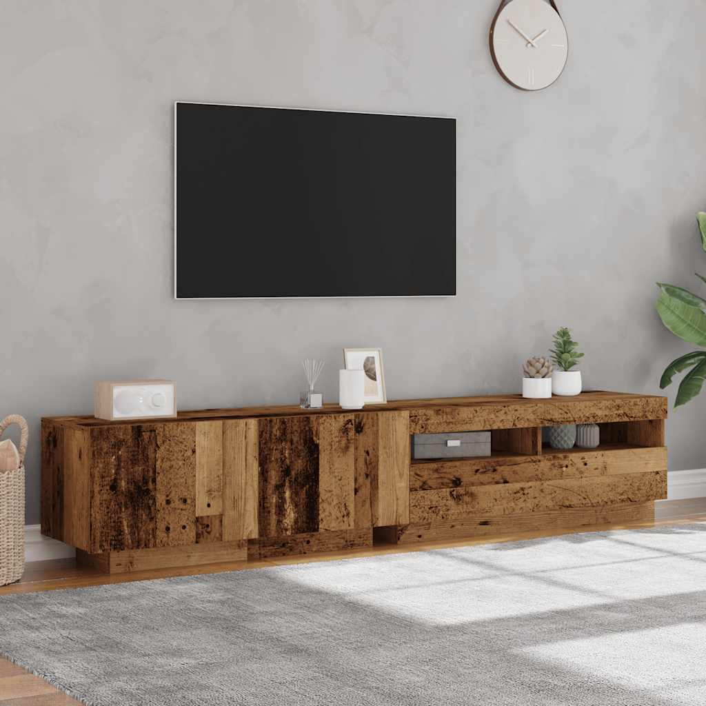 TV-Møbel Gammelt Tre TV-benk med LED-lys 200x35x40 cm