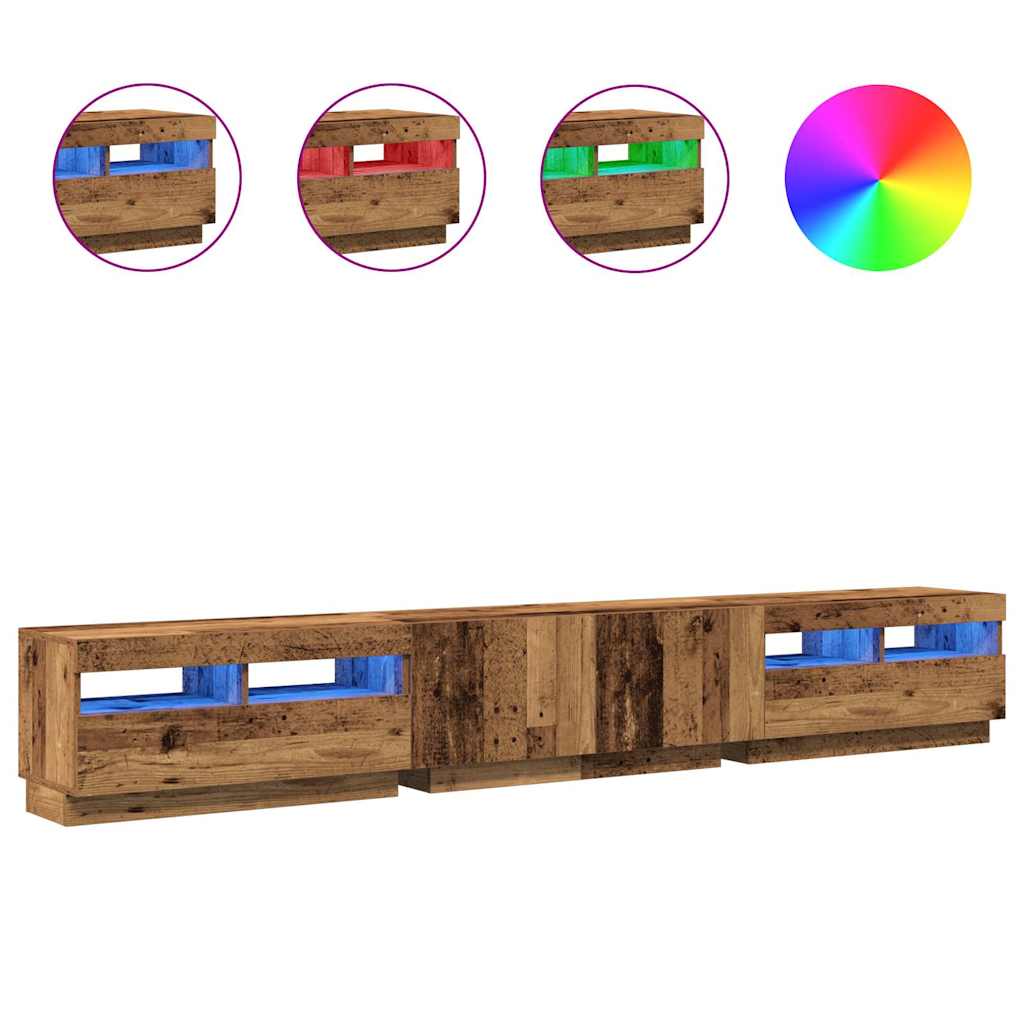 TV-Møbel Gammelt Tre TV-benk med LED-lys 260x35x40 cm