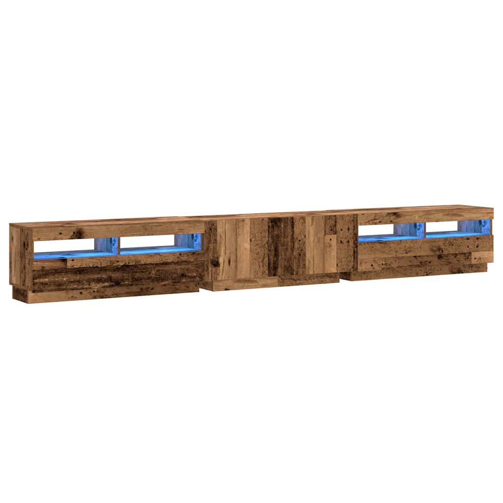 TV-Møbel Gammelt Tre TV-benk med LED-lys 300x35x40 cm