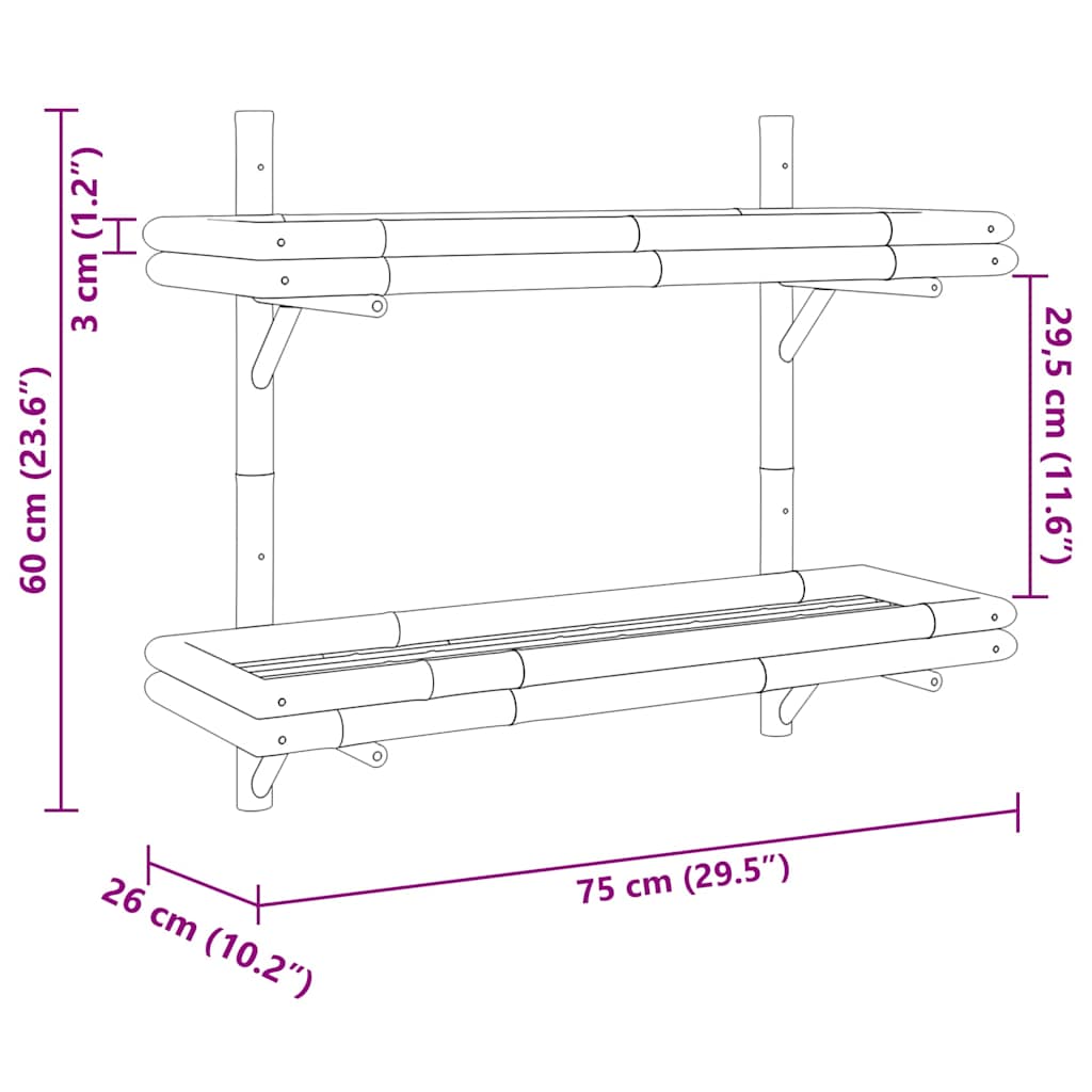 Vegghylle Tre med hylle Veggmontert Brun 75 x 26 x 60 cm Bambus