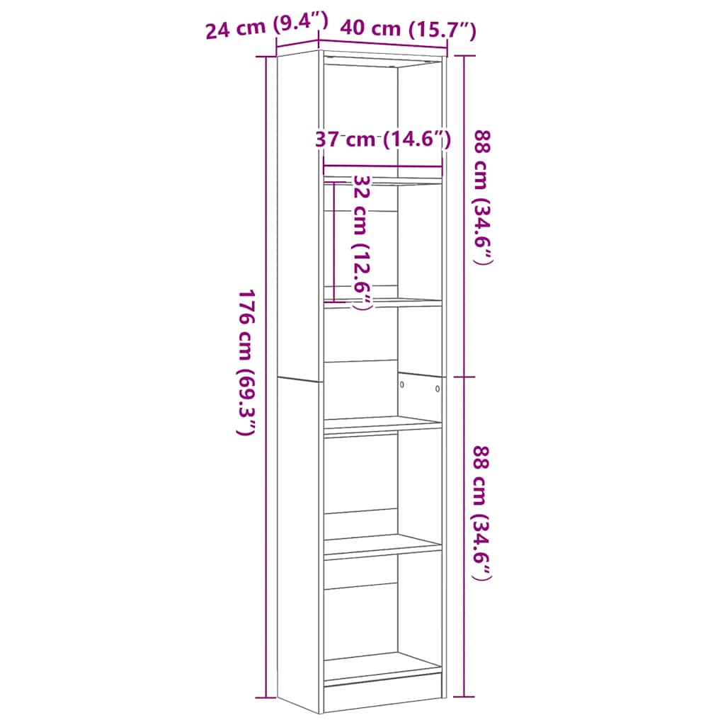 Bokhylle Svart Eik 40x24x176 cm