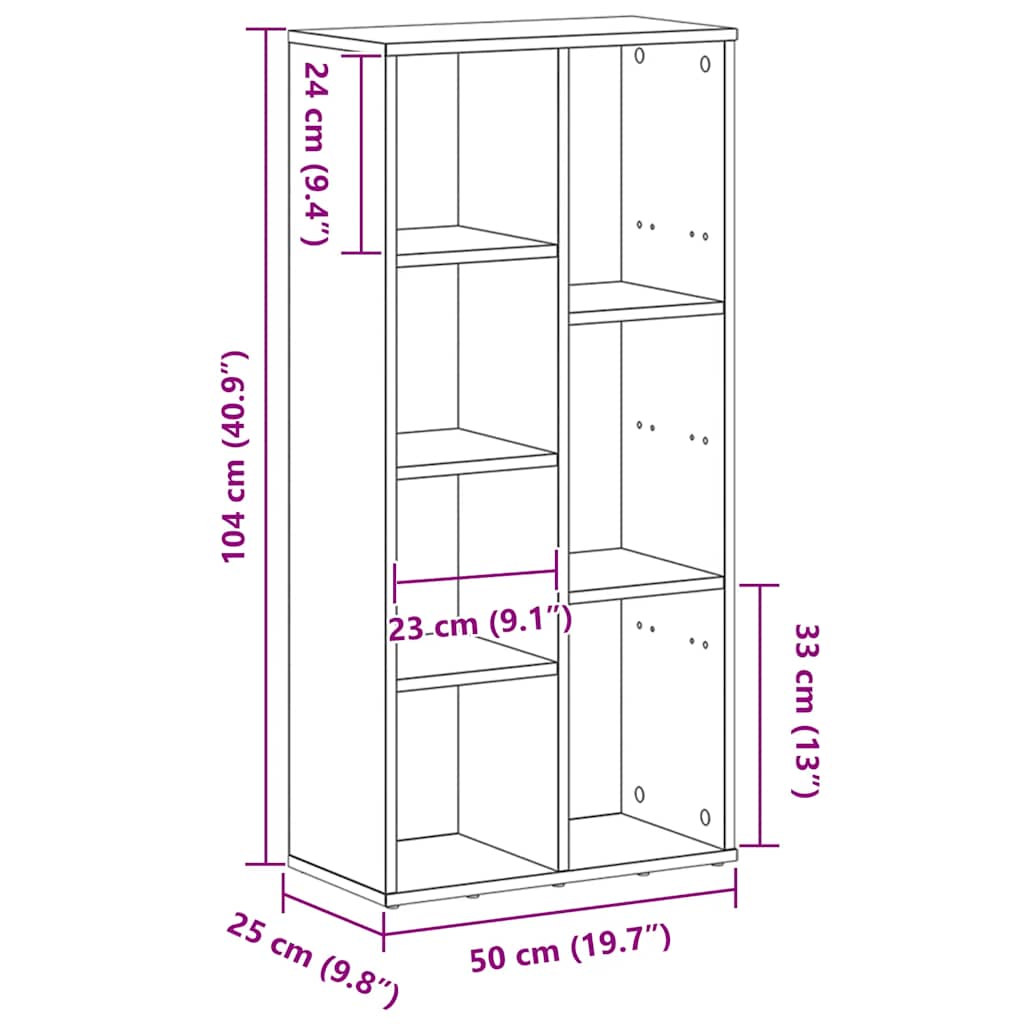 Bokhylle Svart Eik 50x25x104 cm