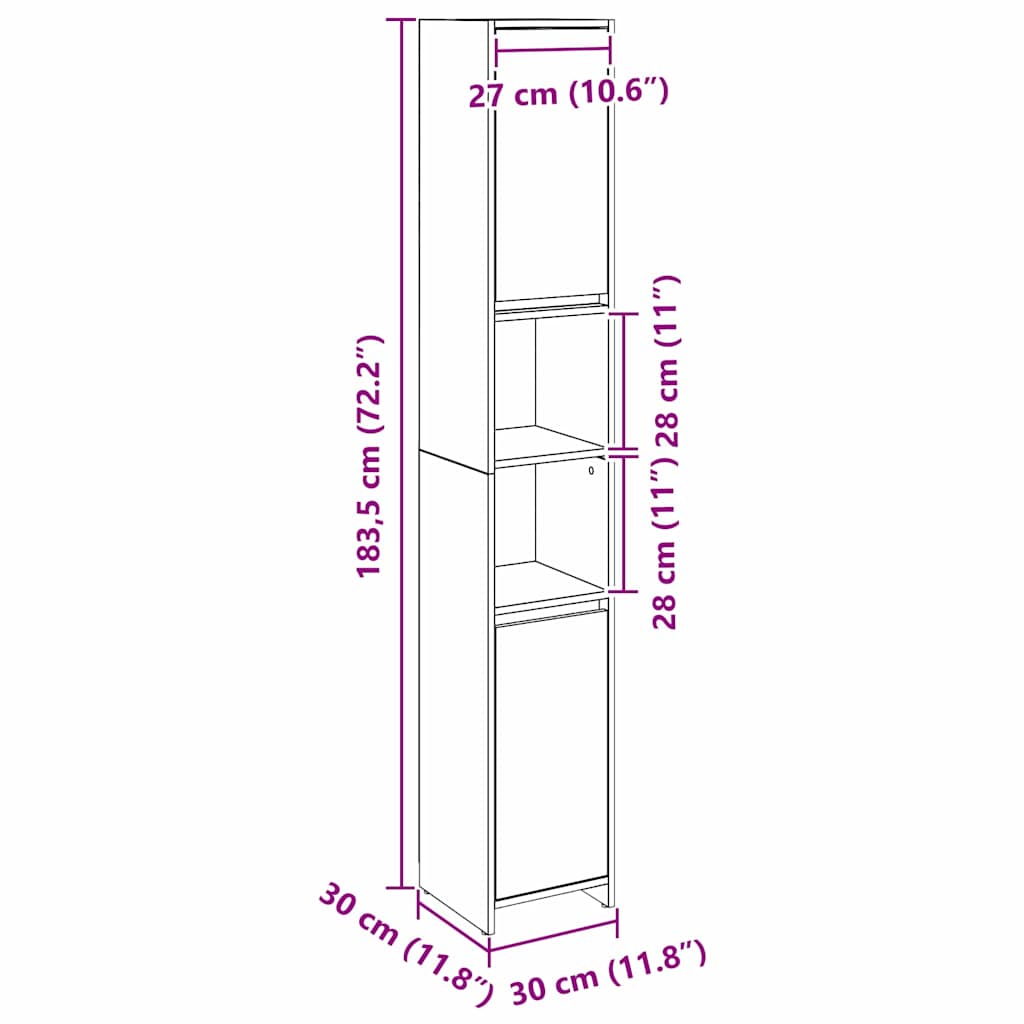 Baderomsskap Svart Eik 30 x 30 x 183.5 cm