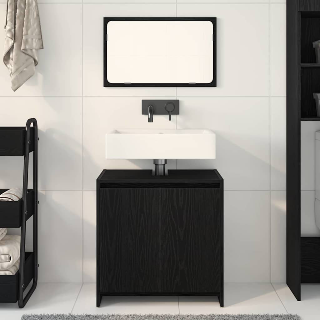 Badekabinett med dør Svart Eik 60 x 33 x 61 cm Konstruert tre